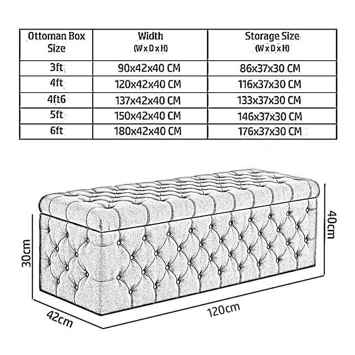 Lux Velvet Upholstered Chesterfield Storage Ottoman Box