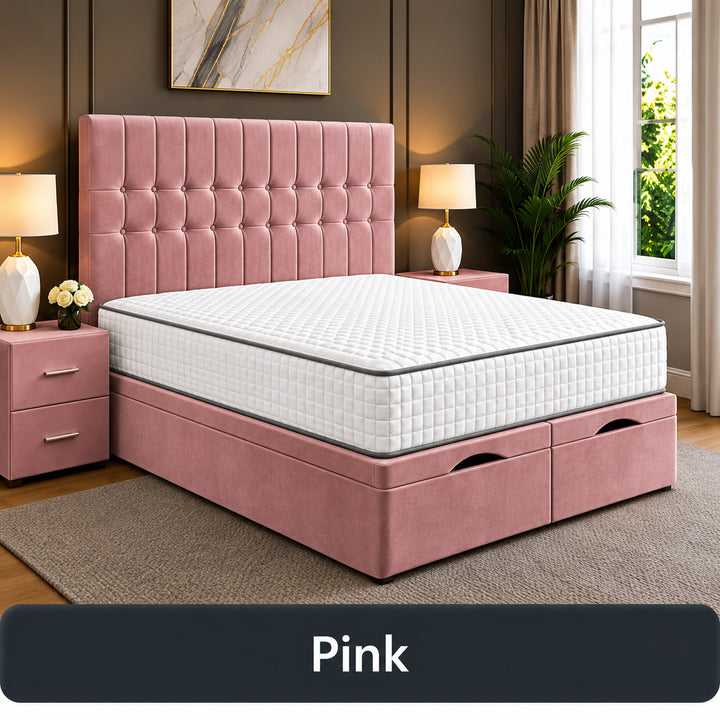 Sarah Divan Storage Striped Tufted Ottoman Bed Frame