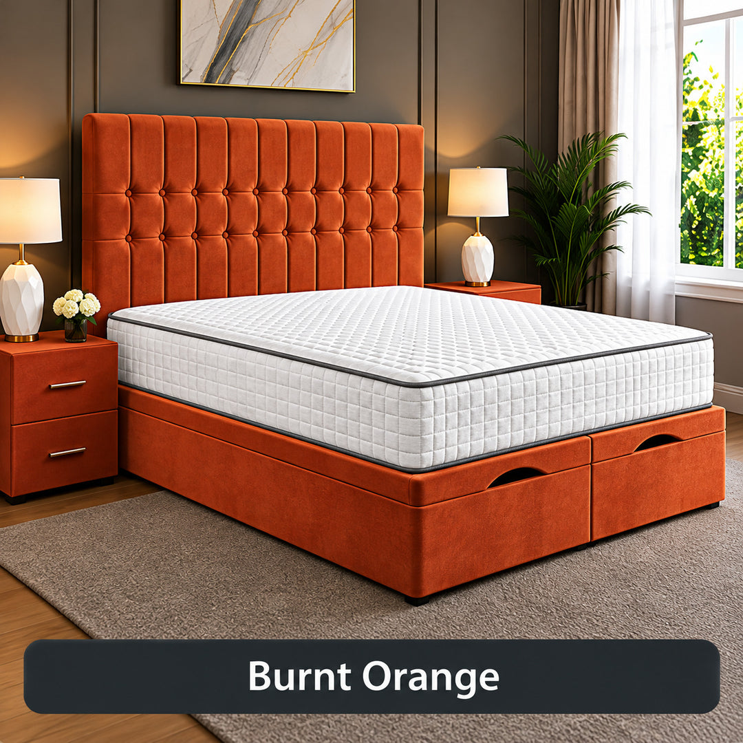 Sarah Divan Storage Striped Tufted Ottoman Bed Frame