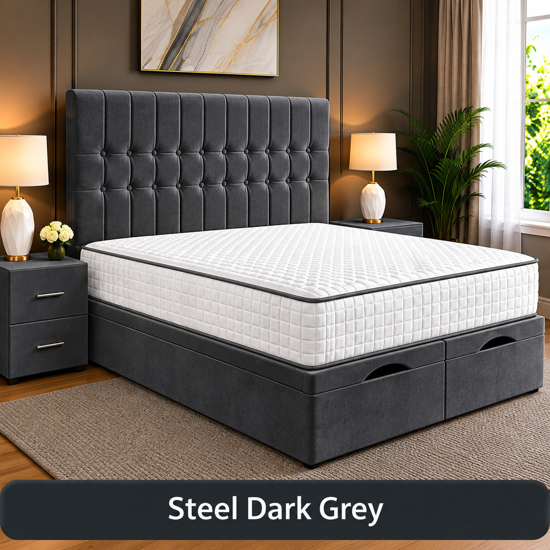 Sarah Divan Storage Striped Tufted Ottoman Bed Frame
