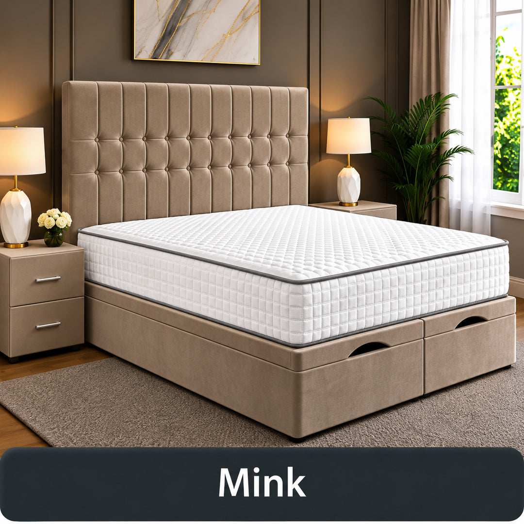 Sarah Divan Storage Striped Tufted Ottoman Bed Frame