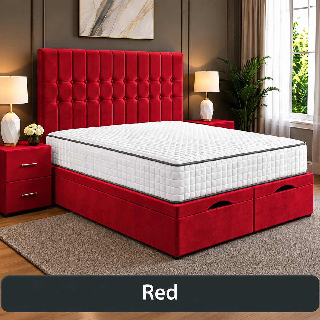 Sarah Divan Storage Striped Tufted Ottoman Bed Frame