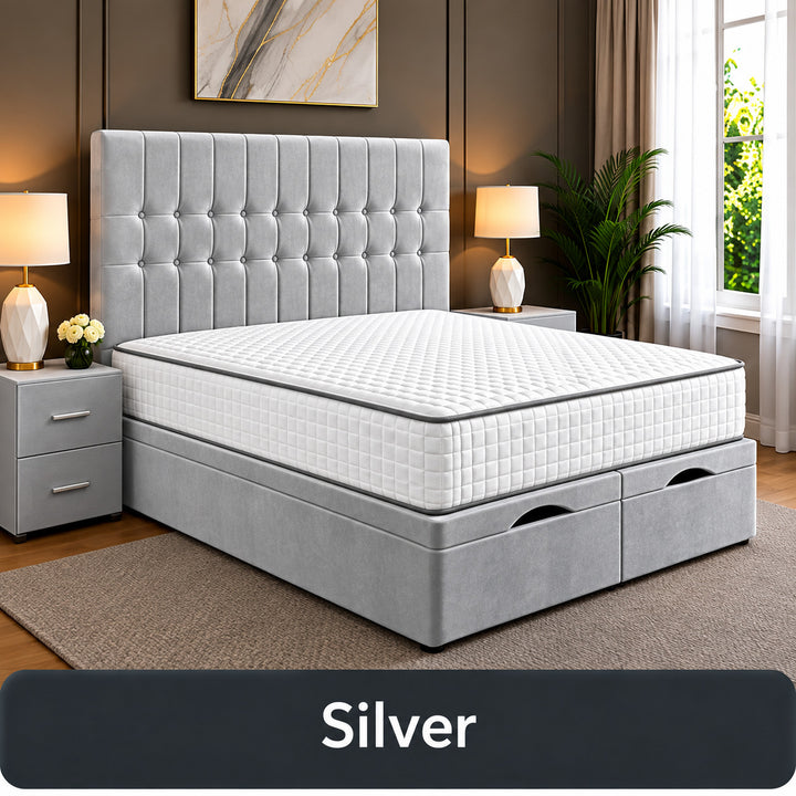 Sarah Divan Storage Striped Tufted Ottoman Bed Frame