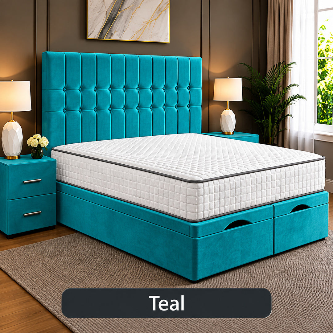 Sarah Divan Storage Striped Tufted Ottoman Bed Frame