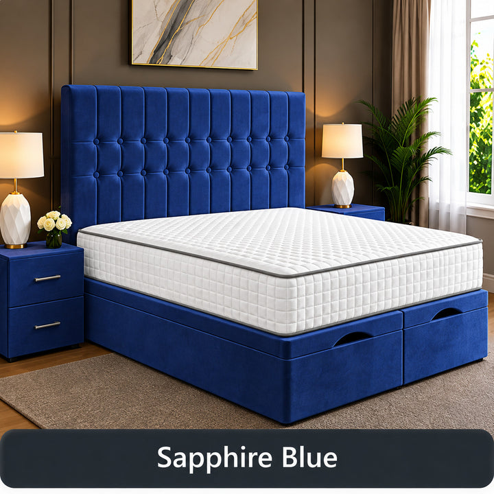 Sarah Divan Storage Striped Tufted Ottoman Bed Frame