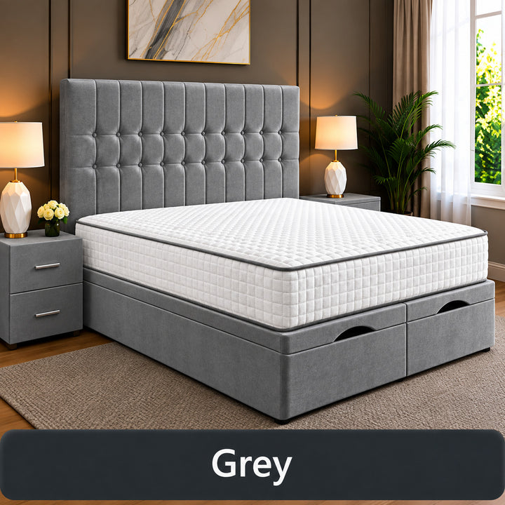 Sarah Divan Storage Striped Tufted Ottoman Bed Frame