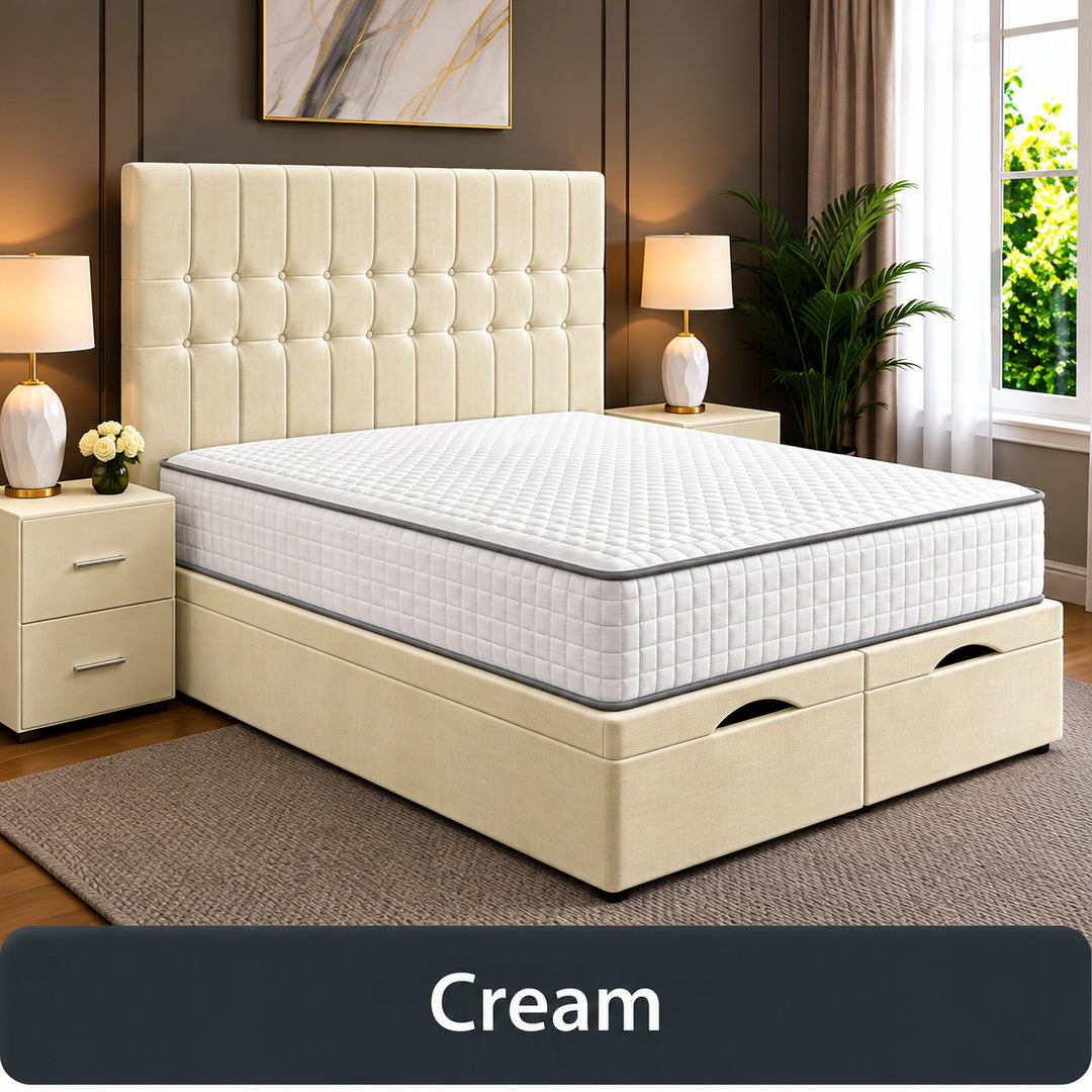 Sarah Divan Storage Striped Tufted Ottoman Bed Frame