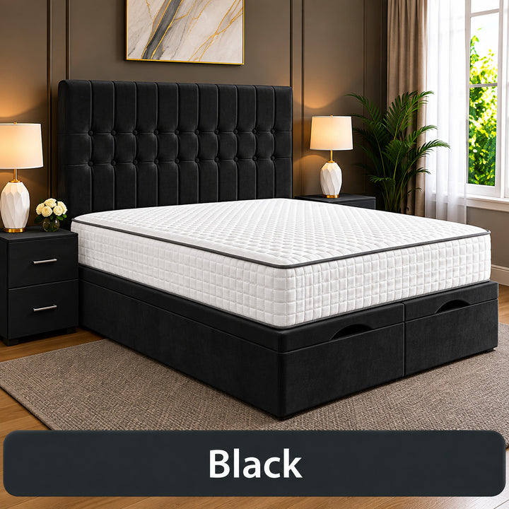 Sarah Divan Storage Striped Tufted Ottoman Bed Frame