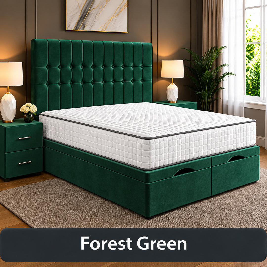 Sarah Divan Storage Striped Tufted Ottoman Bed Frame