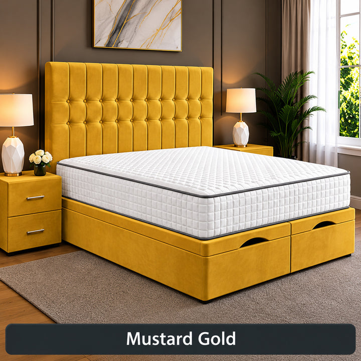 Sarah Divan Storage Striped Tufted Ottoman Bed Frame