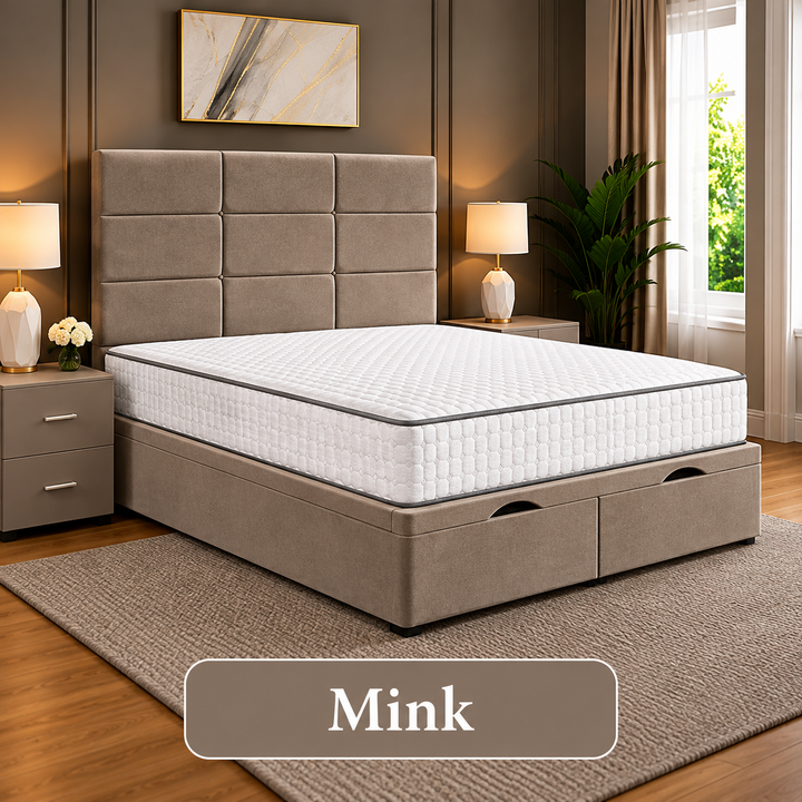 Lux Cubed Tufted Divan Storage Ottoman Bed Frame