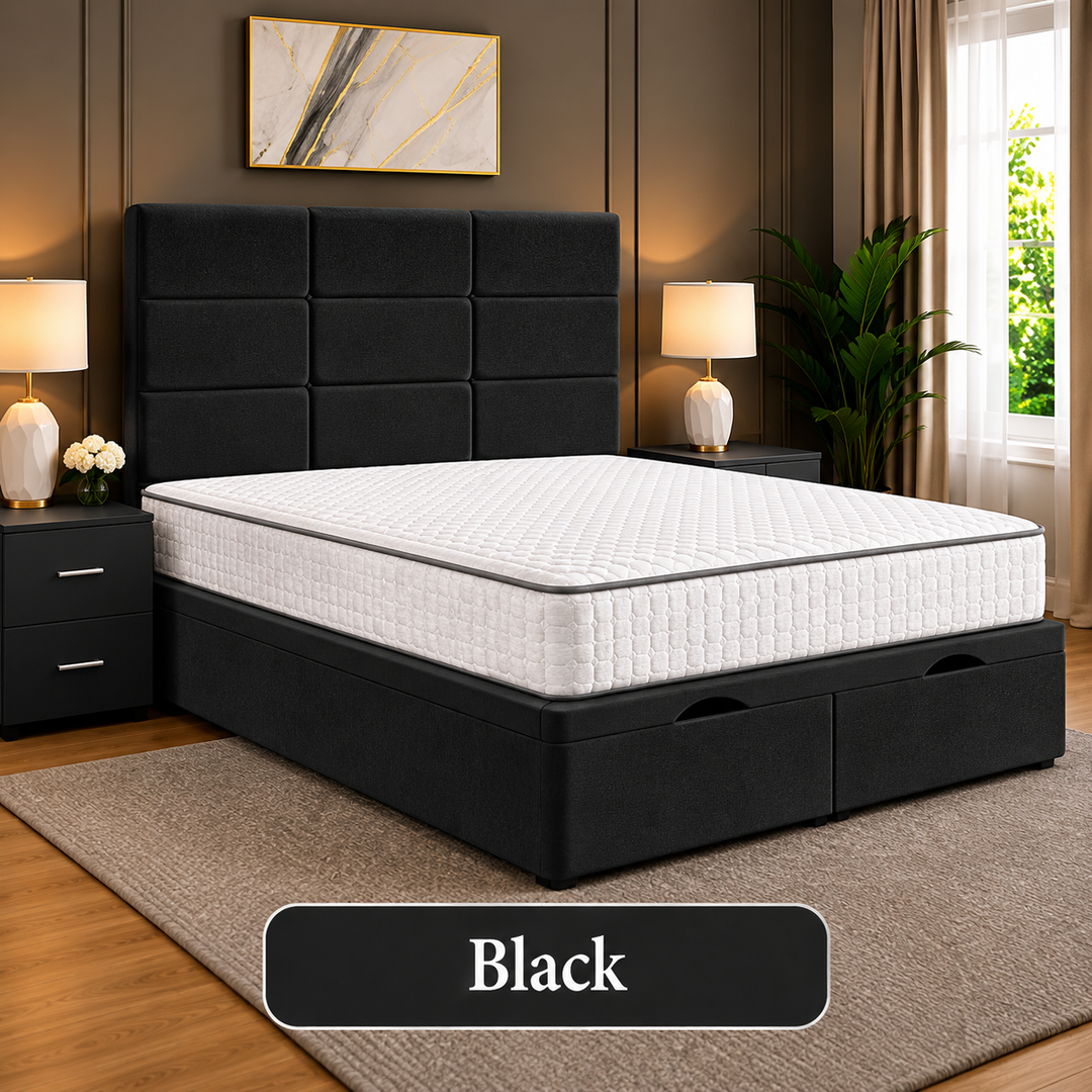 Lux Cubed Tufted Divan Storage Ottoman Bed Frame