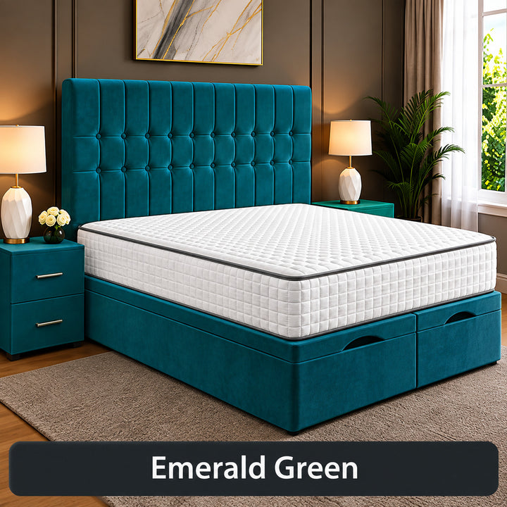 Sarah Divan Storage Striped Tufted Ottoman Bed Frame