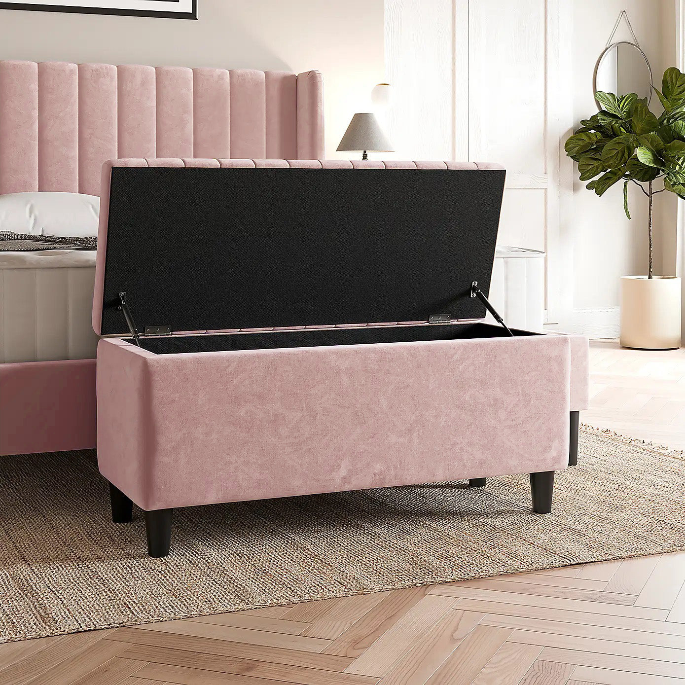 Lined Upholstered Ottoman Storage Box