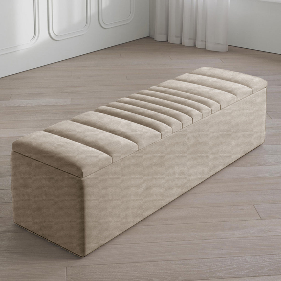 Large Naples Ottoman Storage Box - Striped Upholstered Blanket Box