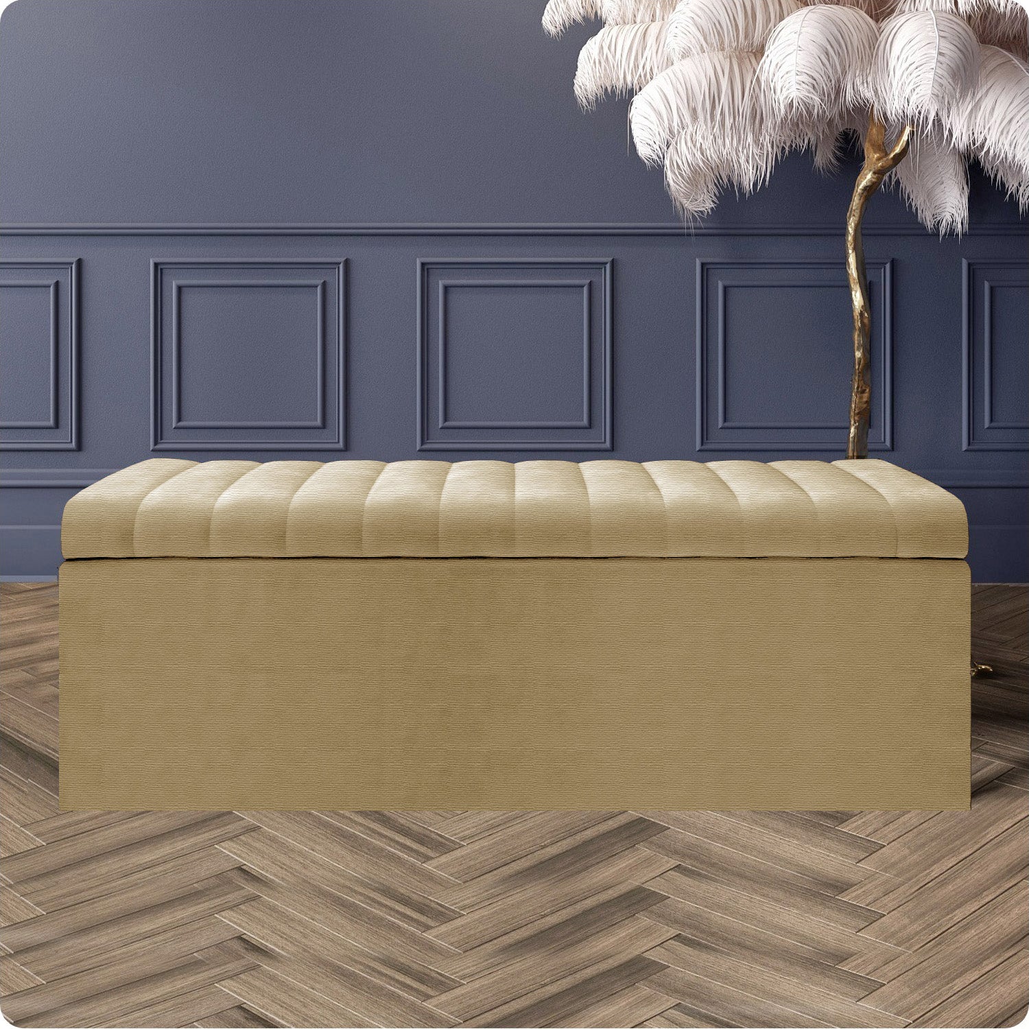 Large Safar Naples Ottoman Storage Box - Striped Upholstered Blanket Box