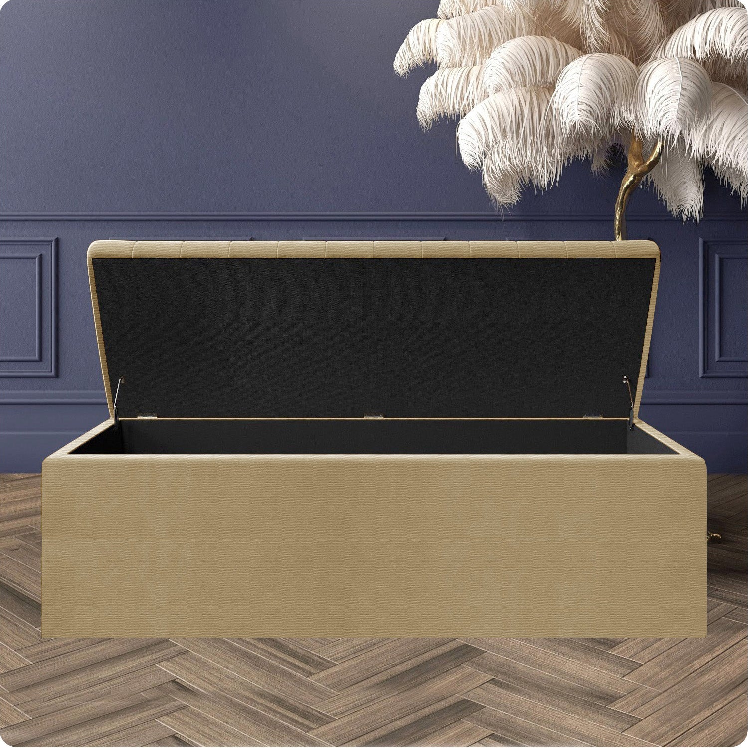 Large Safar Naples Ottoman Storage Box - Striped Upholstered Blanket Box
