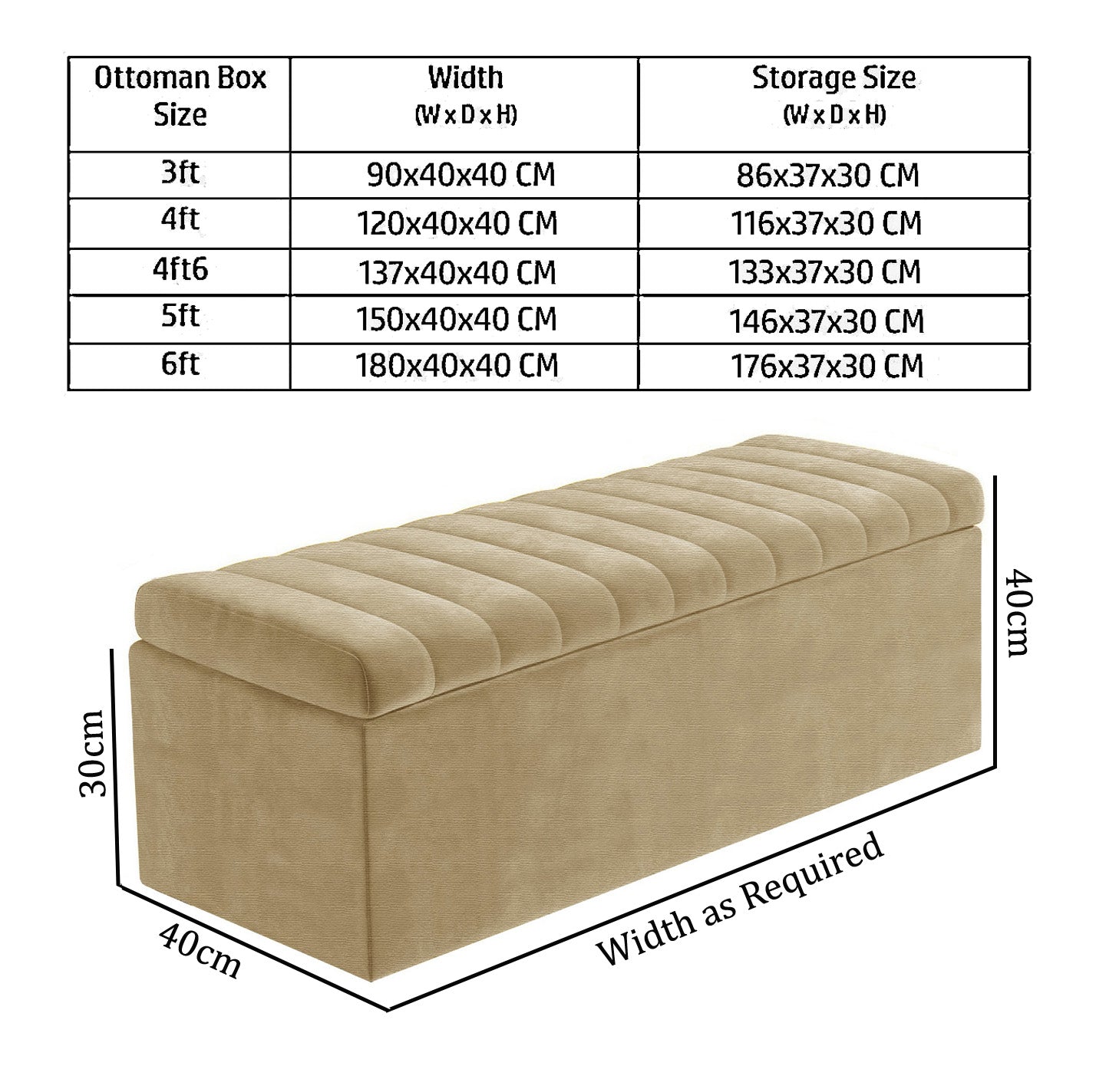 Large Safar Naples Ottoman Storage Box - Striped Upholstered Blanket Box