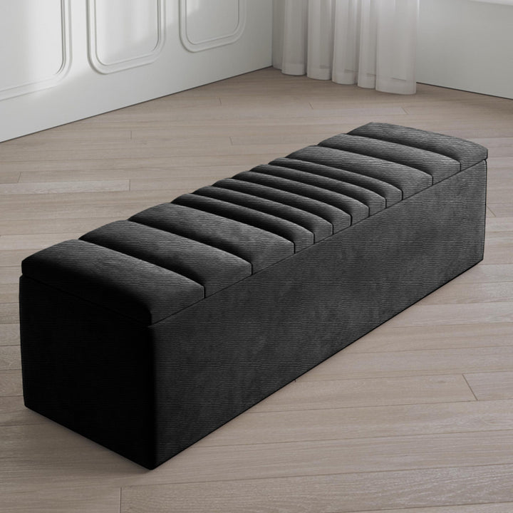 Large Naples Ottoman Storage Box - Striped Upholstered Blanket Box
