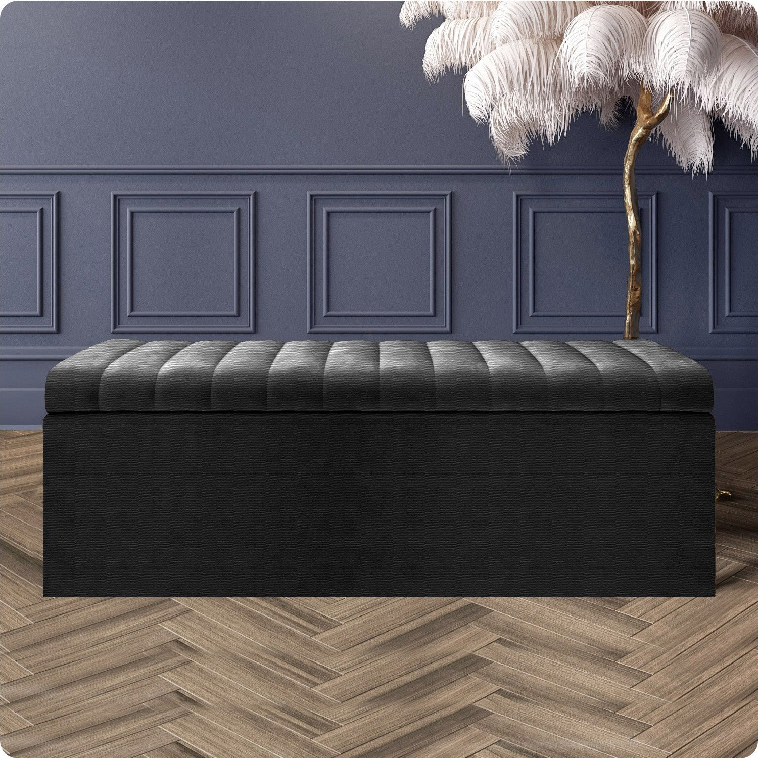 Large Safar Naples Ottoman Storage Box - Striped Upholstered Blanket Box