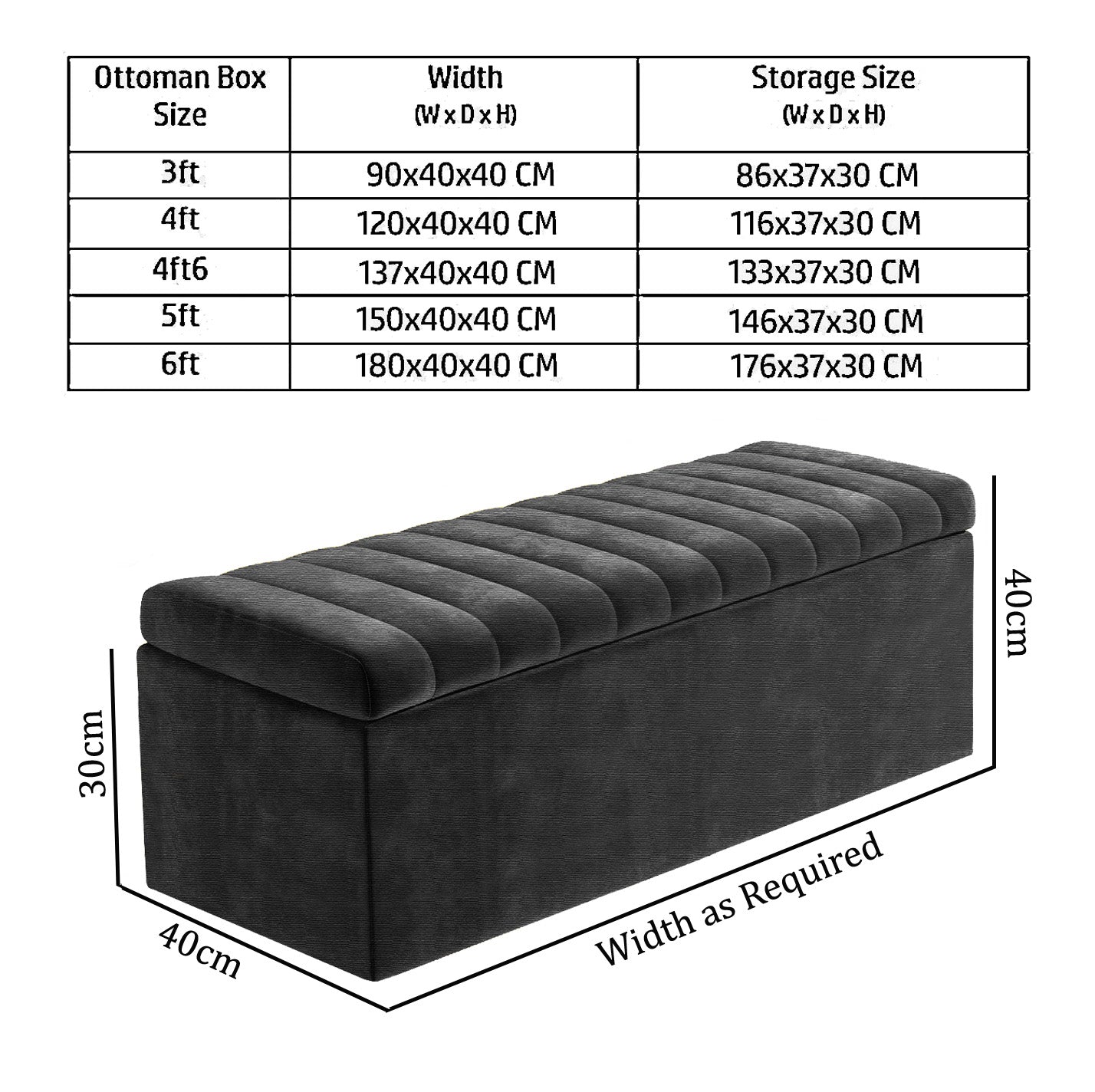 Large Safar Naples Ottoman Storage Box - Striped Upholstered Blanket Box