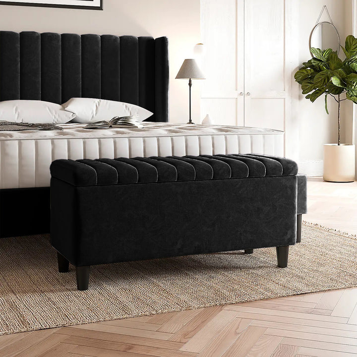 Black Plush velvet upholstered blanket box, Teal velvet bench with storage, Large upholstered blanket box with legs, Velvet Upholstered Footstool, Rectangle Coffee Table, Ottoman storage box