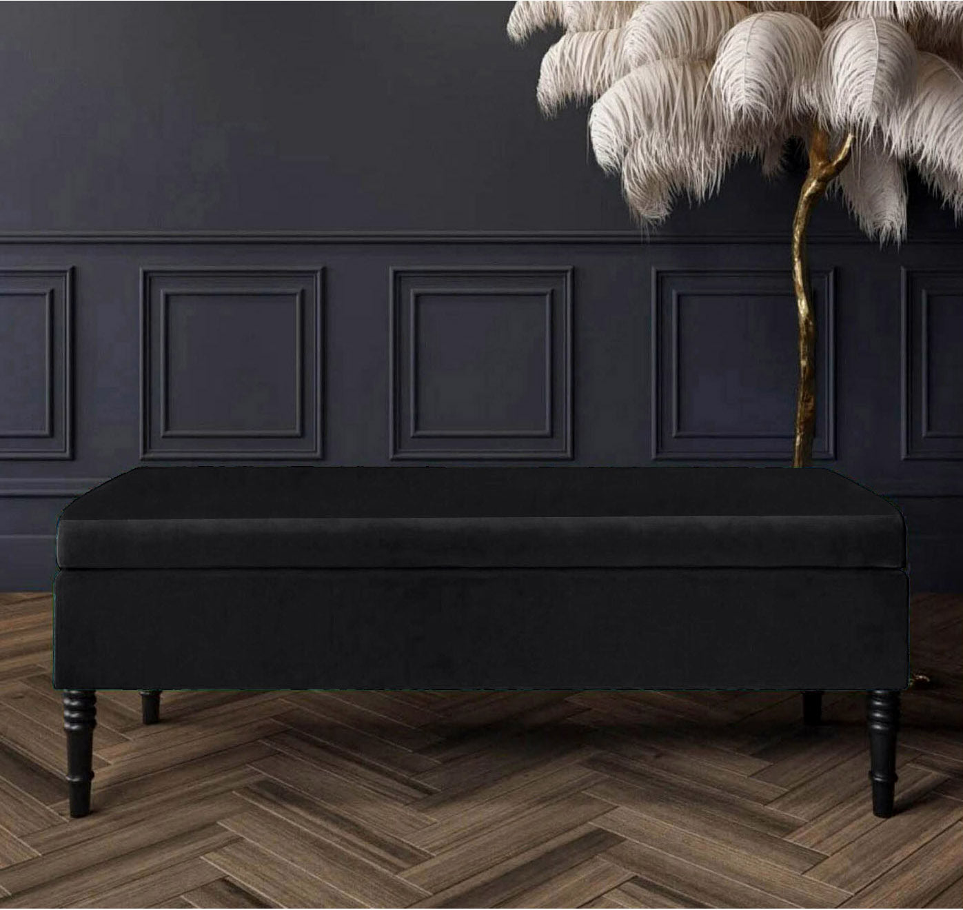Safar Plain Upholstered Velvet Bench with Storage