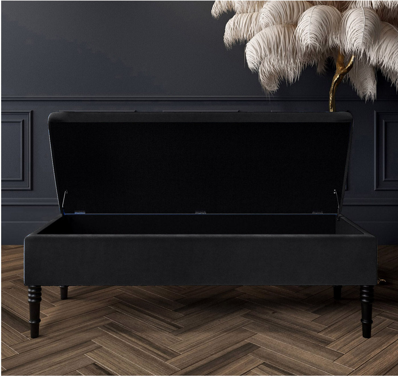 Safar Plain Upholstered Velvet Bench with Storage