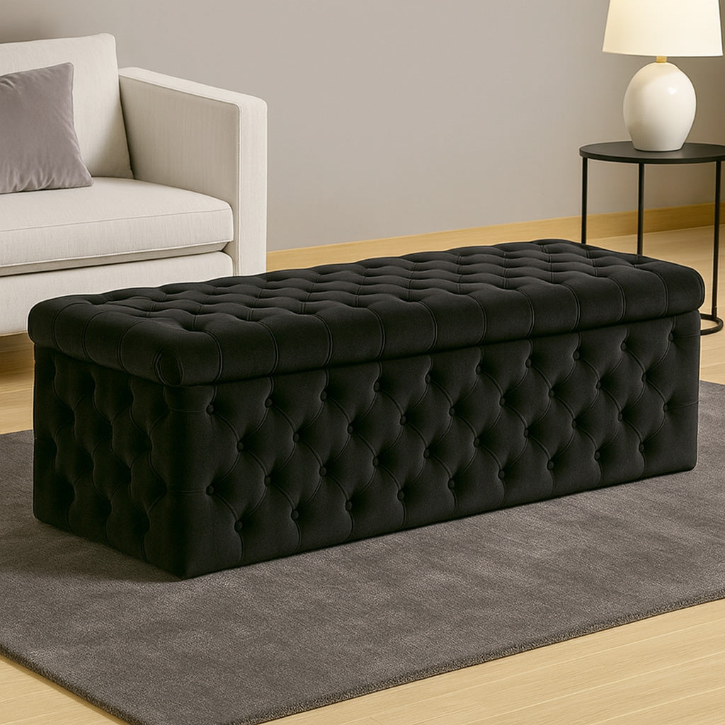 Lux Velvet Upholstered Chesterfield Storage Ottoman Box