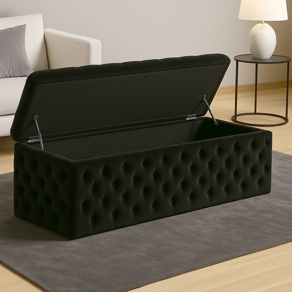 Lux Velvet Upholstered Chesterfield Storage Ottoman Box