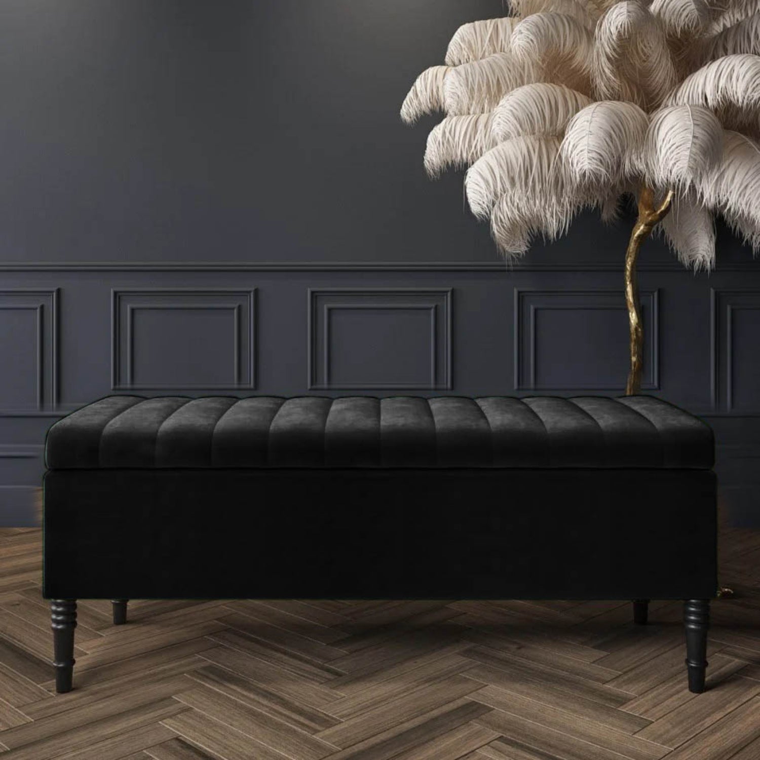 Luxurious Black Velvet Bench with Storage