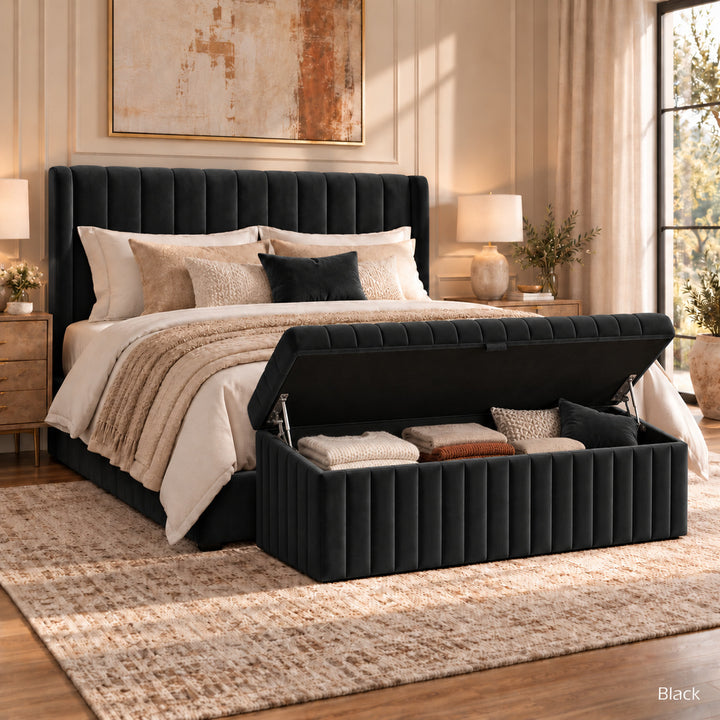 Lux Striped Ottoman Storage Box in Velvet
