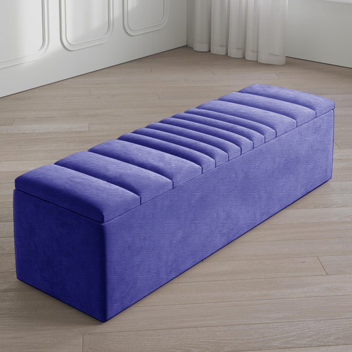 Large Naples Ottoman Storage Box - Striped Upholstered Blanket Box