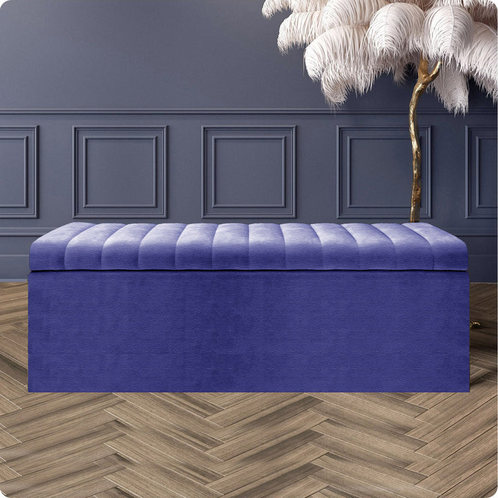 Large Safar Naples Ottoman Storage Box - Striped Upholstered Blanket Box