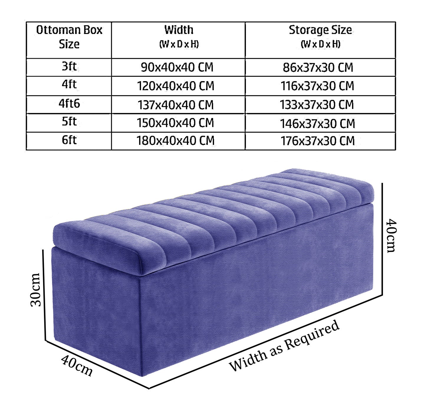 Large Safar Naples Ottoman Storage Box - Striped Upholstered Blanket Box