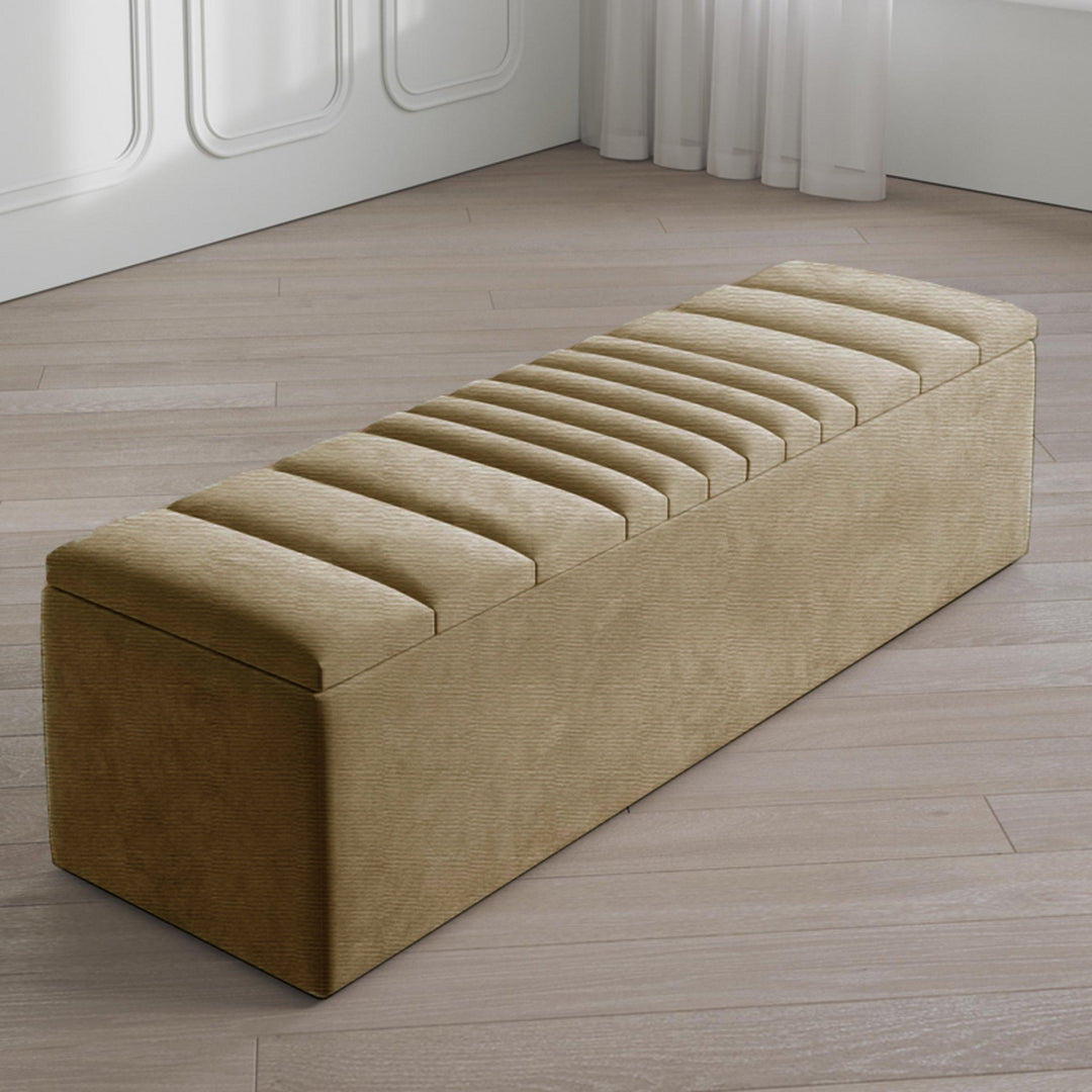 Large Naples Ottoman Storage Box - Striped Upholstered Blanket Box