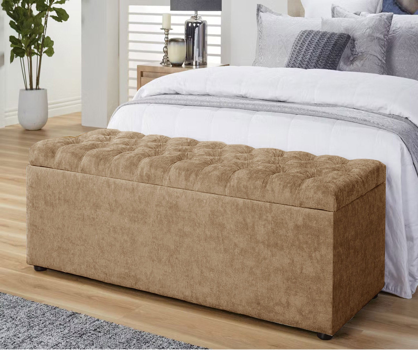 Brown Grey naples ottoman storage box, velvet ottoman bench with storage, shoe storage bench, end of bed bench, chesterfield ottoman bench, upholstered footstool, rectangle coffee table, end of bed bench