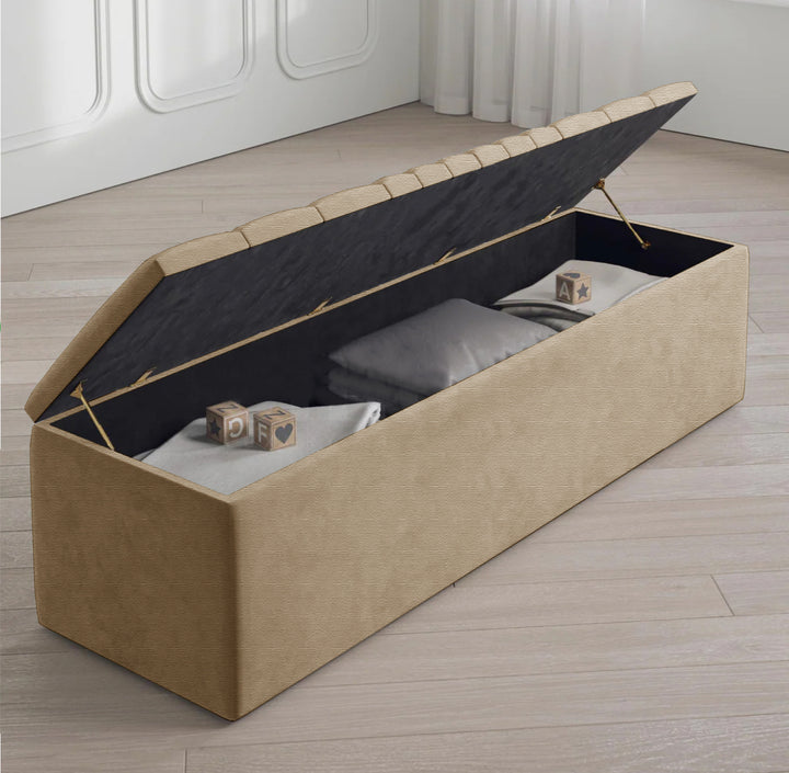 Large Naples Ottoman Storage Box - Striped Upholstered Blanket Box
