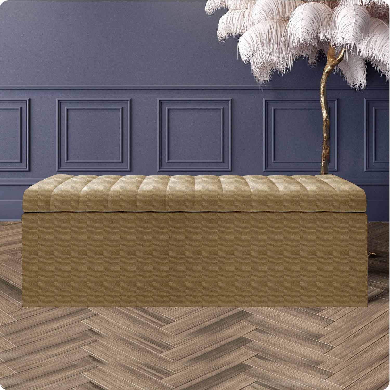 Large Safar Naples Ottoman Storage Box - Striped Upholstered Blanket Box