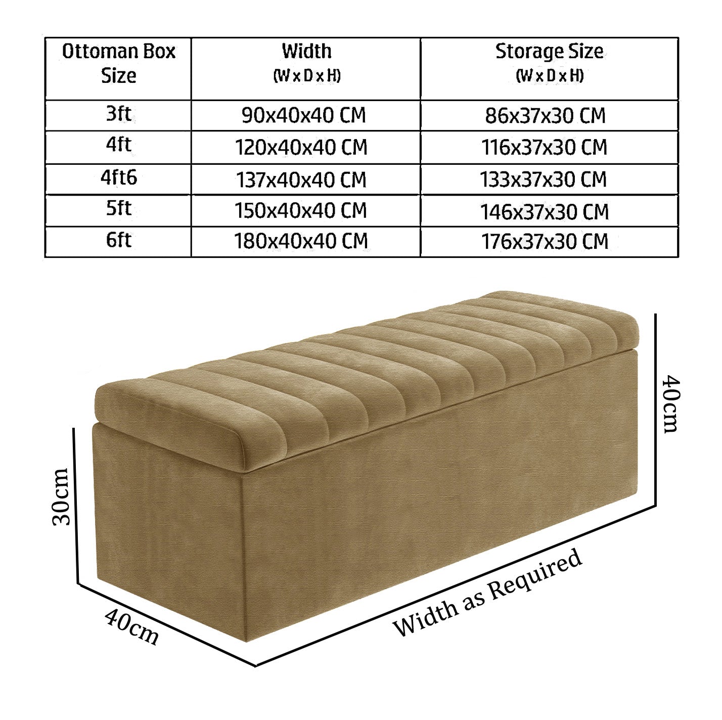 Large Safar Naples Ottoman Storage Box - Striped Upholstered Blanket Box