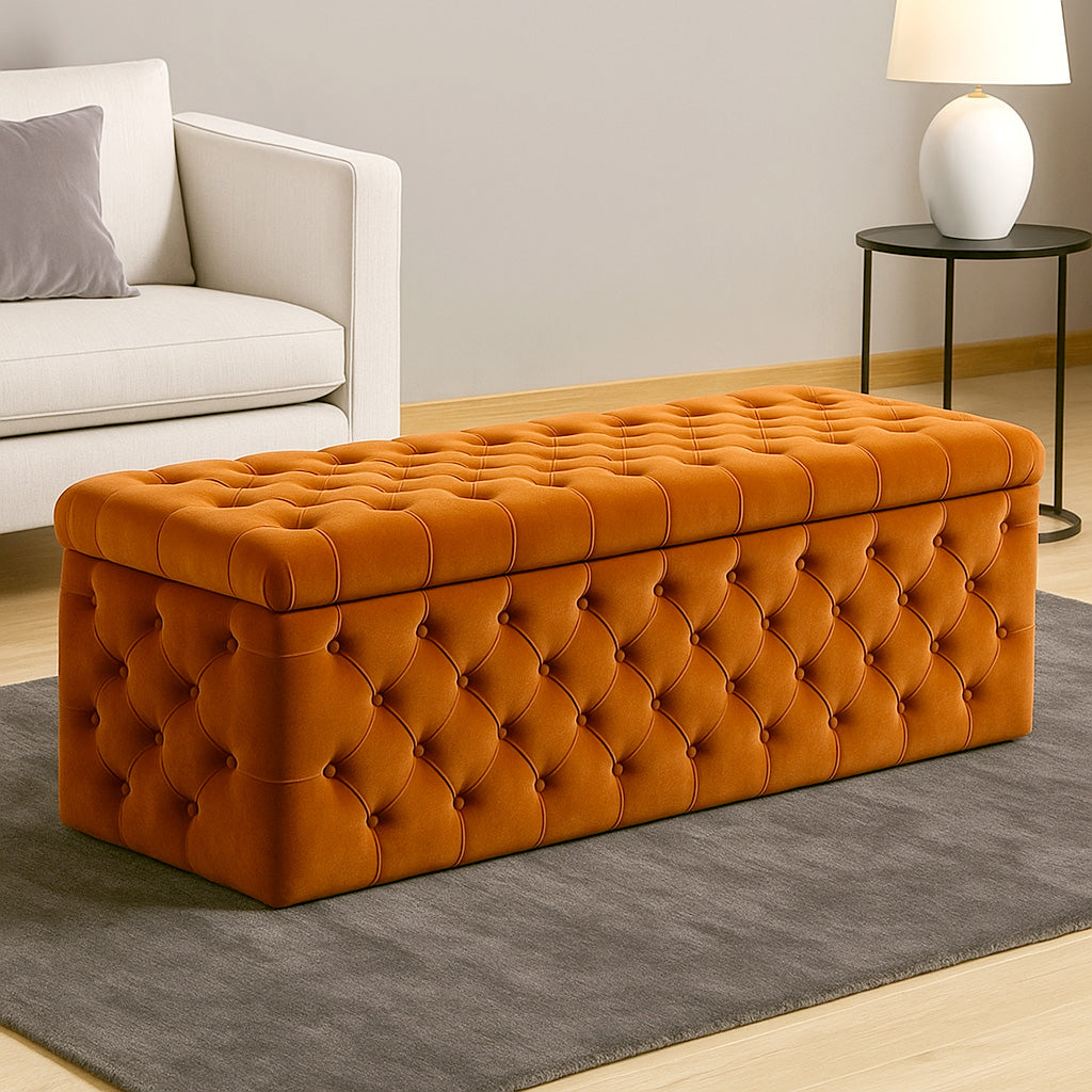 Lux Velvet Upholstered Chesterfield Storage Ottoman Box