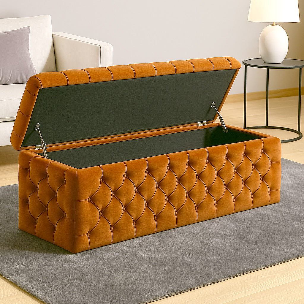 Lux Velvet Upholstered Chesterfield Storage Ottoman Box