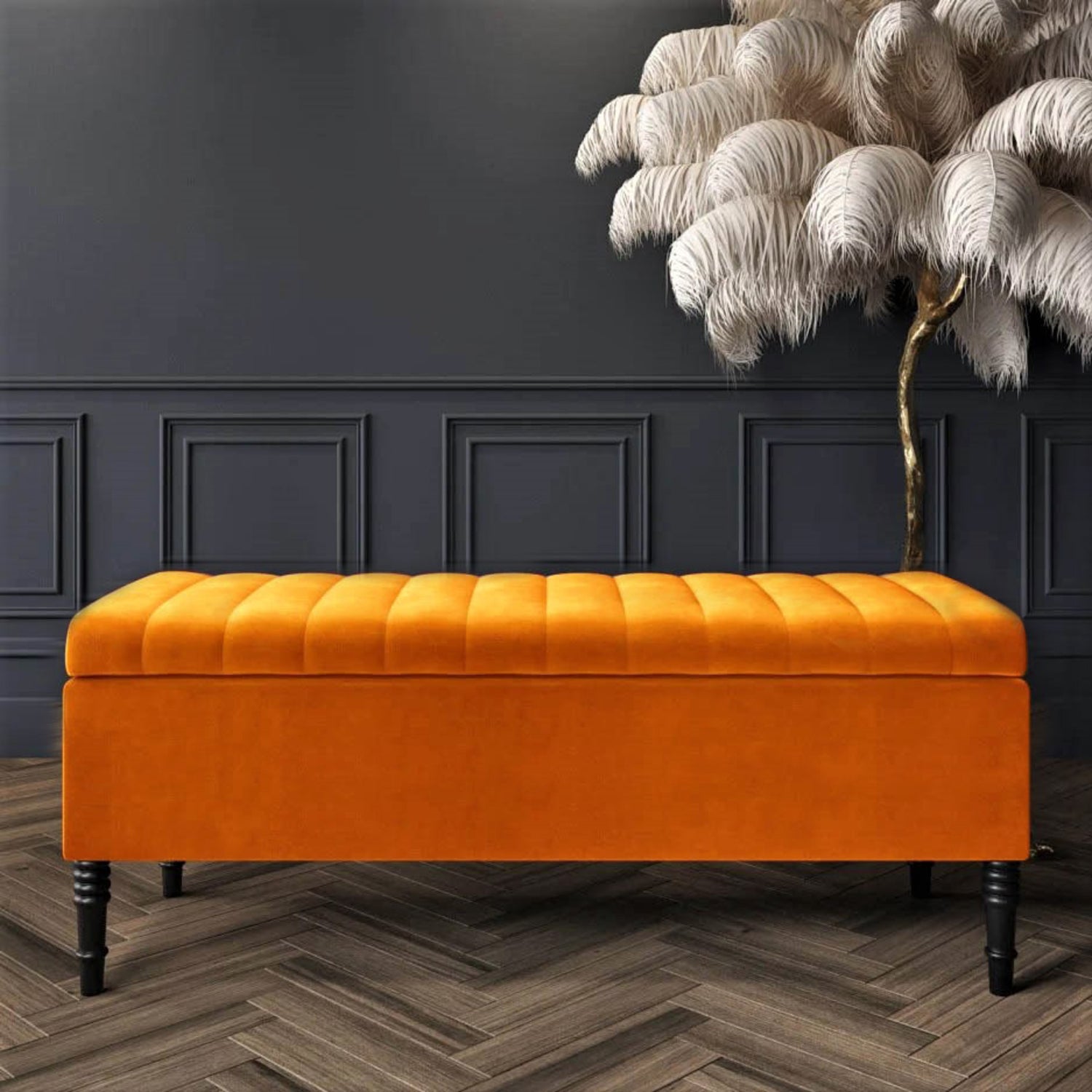 Paris Striped Ottoman Bench with storage R M Furnishers