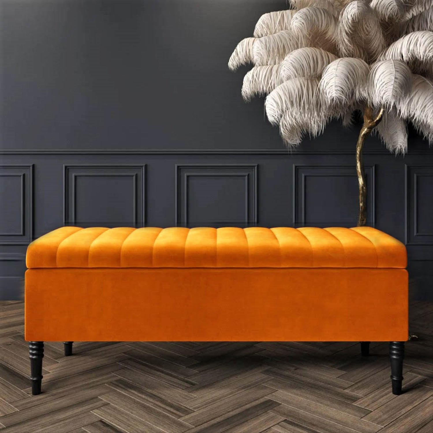 Luxurious Burnt Orange Velvet Bench with Storage