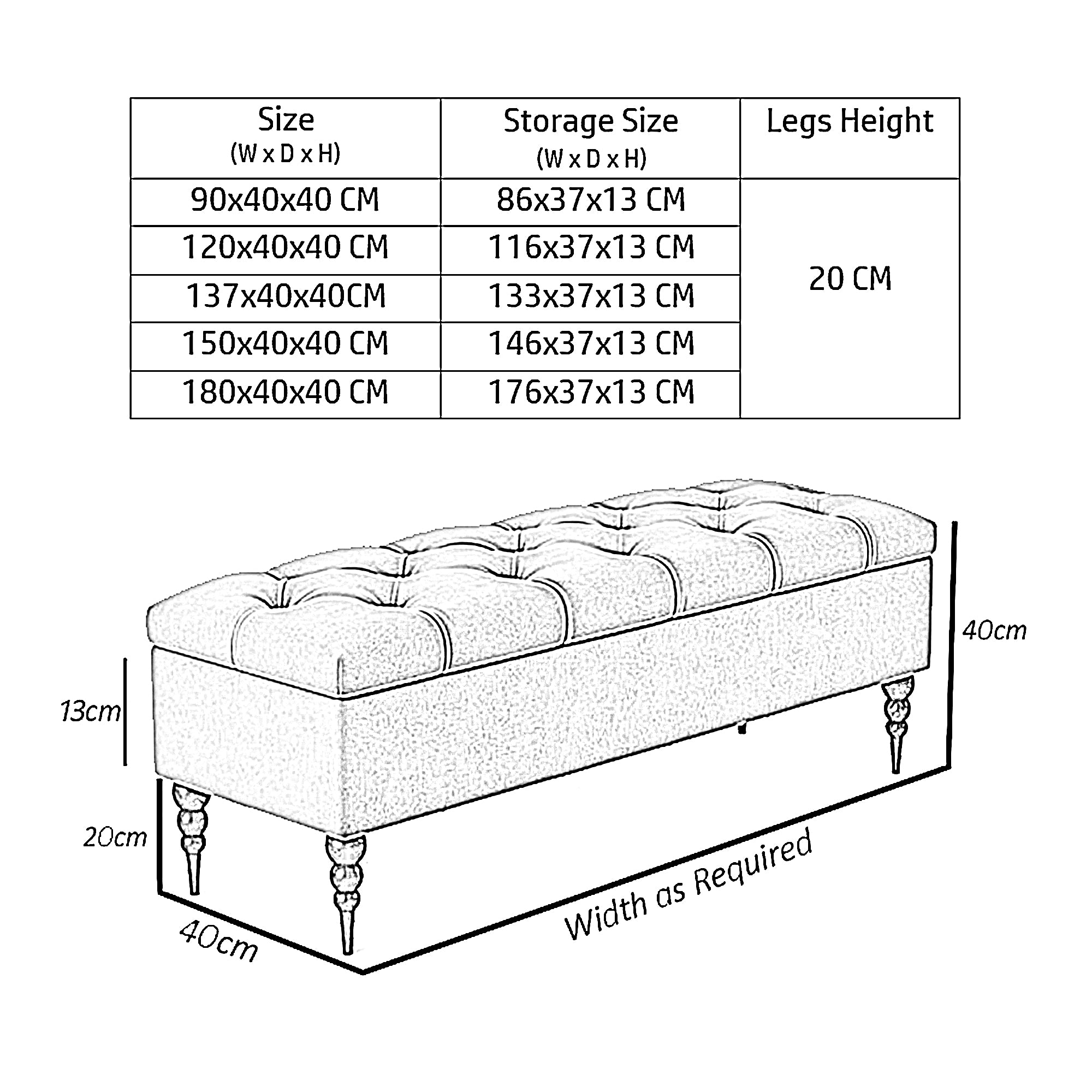 Safar Chesterfield Bench with Storage, Ottoman Storage Bench