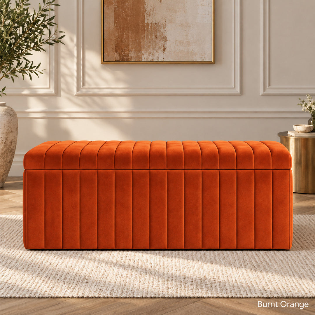 Lux Striped Ottoman Storage Box in Velvet