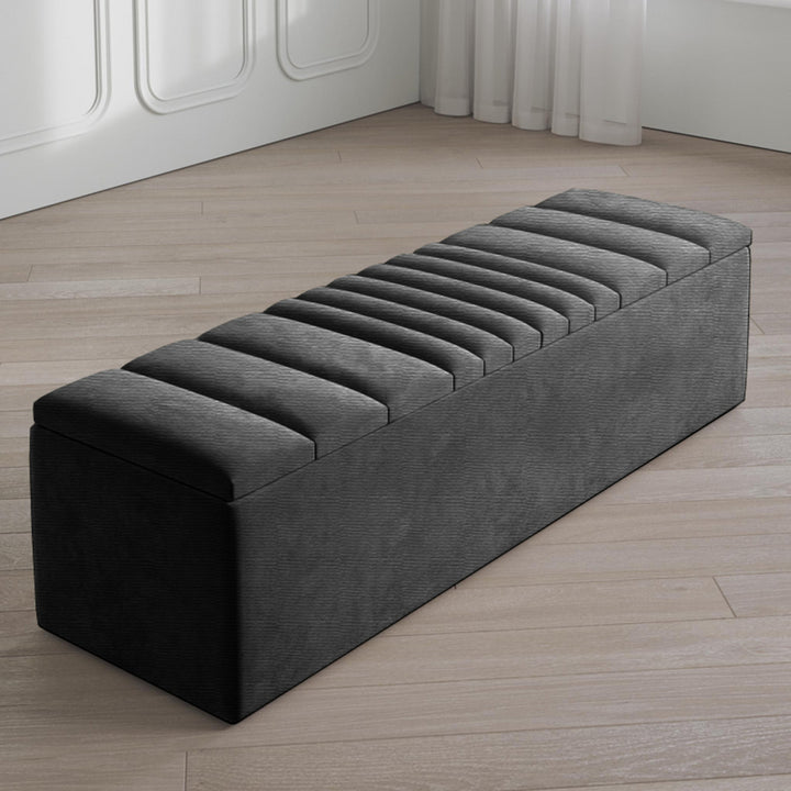 Large Naples Ottoman Storage Box - Striped Upholstered Blanket Box