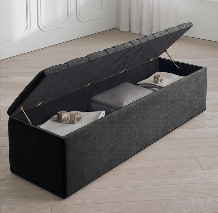 Large Naples Ottoman Storage Box - Striped Upholstered Blanket Box