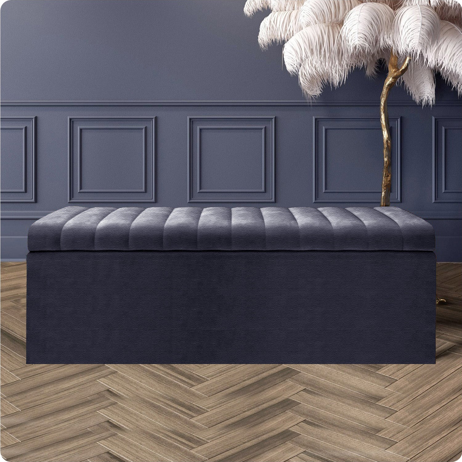 Large Safar Naples Ottoman Storage Box - Striped Upholstered Blanket Box