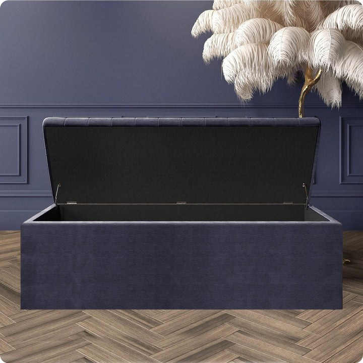 Large Safar Naples Ottoman Storage Box - Striped Upholstered Blanket Box